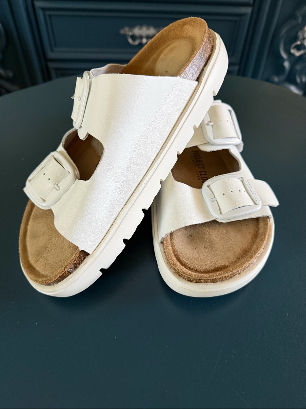Project Cloud White Double-Buckle Slide Sandals